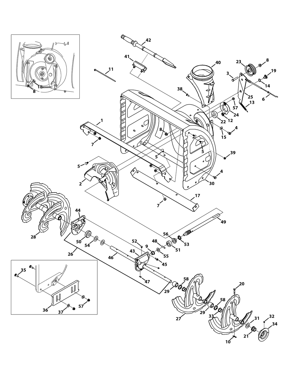Auger And Housing Diagram and Parts List for 2X526SWE (31AH54TS756-31BH54TS710)(2013) Cub Cadet Snow Blower
